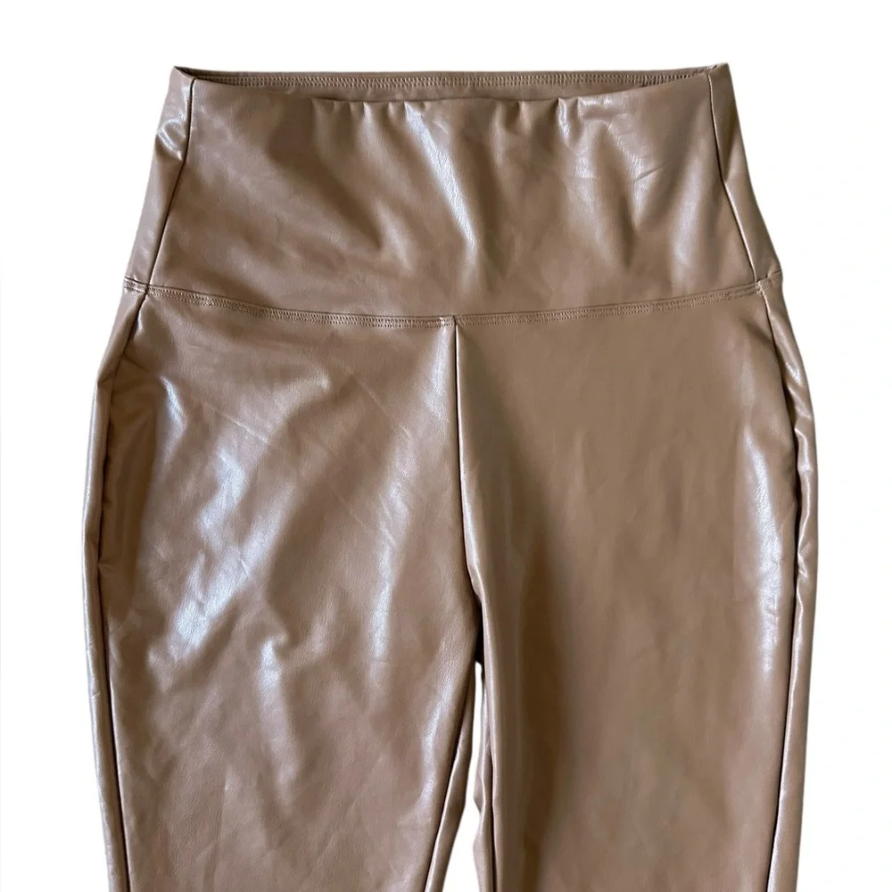 ZENANA brown faux leather high waist stretch leggings size Large